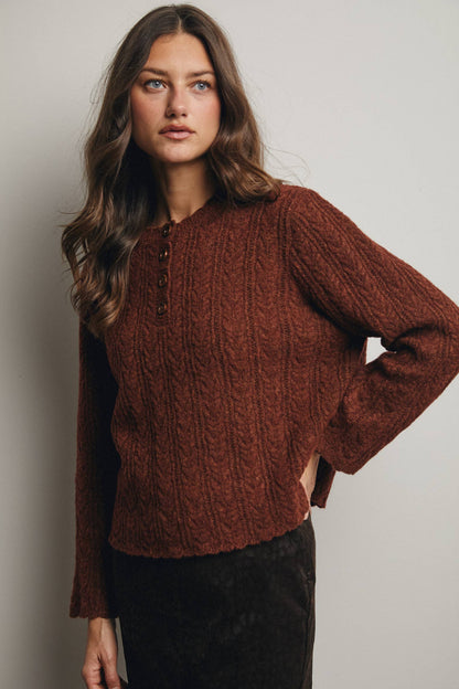 Buttoned Up & Cozy Cable Knit Henley Sweater