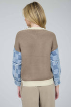 Load image into Gallery viewer, Mix &amp; Match Checkered Denim Sleeve Knit Sweater