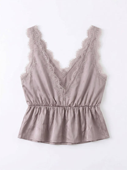 LACE TRIM PEPLUM TIE FRONT TOP