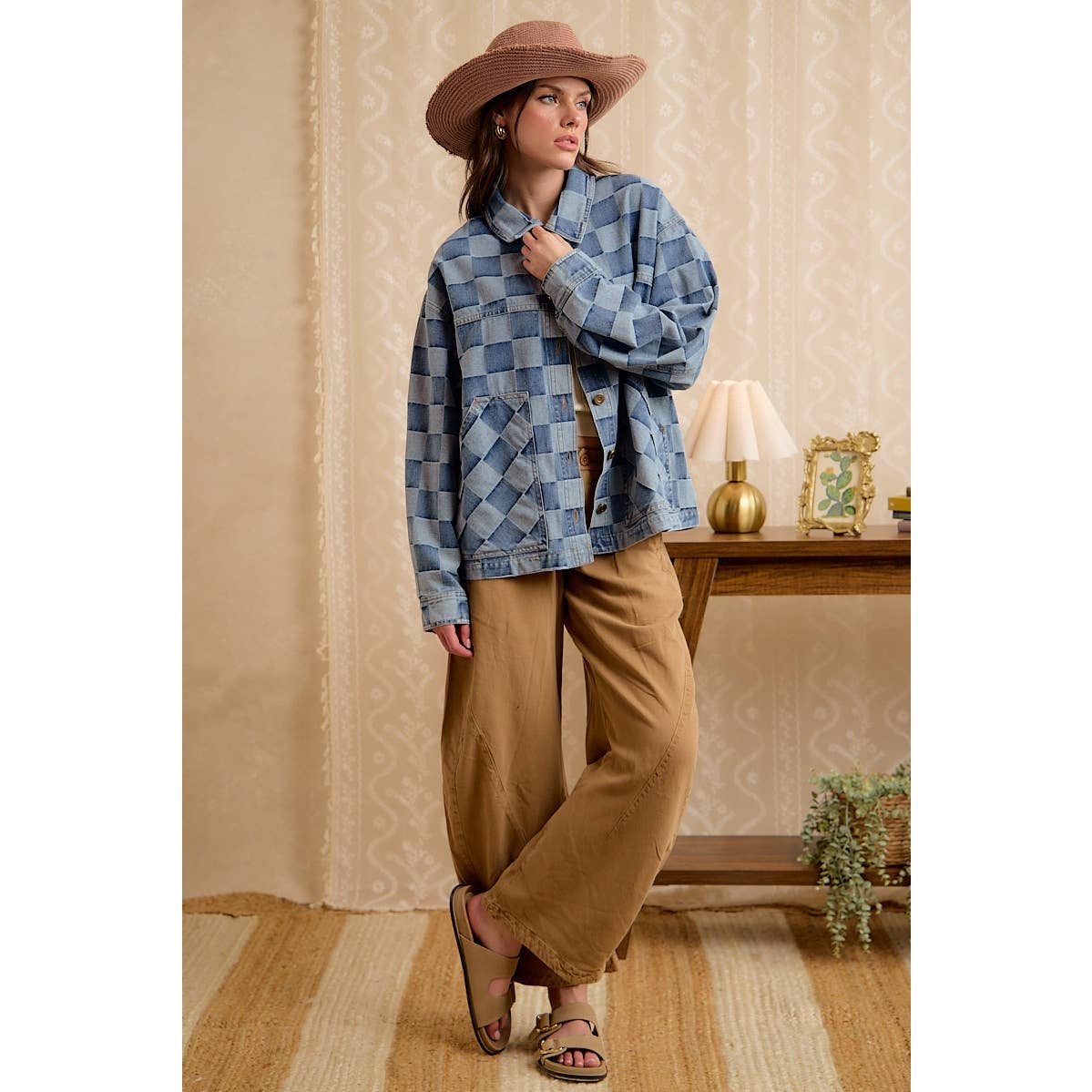 Check Yes Washed Checkered Denim Jacket