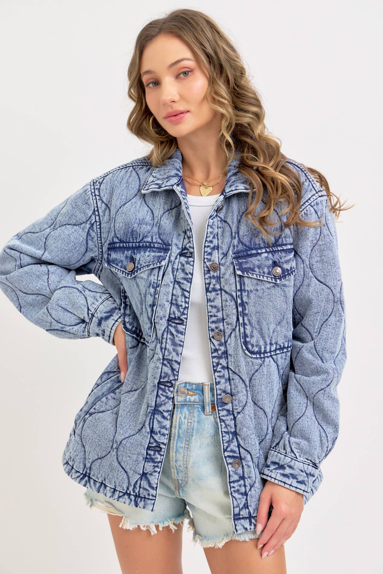 Stitched to Perfection Oversized Quilted Denim Jacket