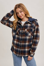 Load image into Gallery viewer, Wrapped in Warmth Button Down Contrast Hooded Plaid Jacket/Shacket