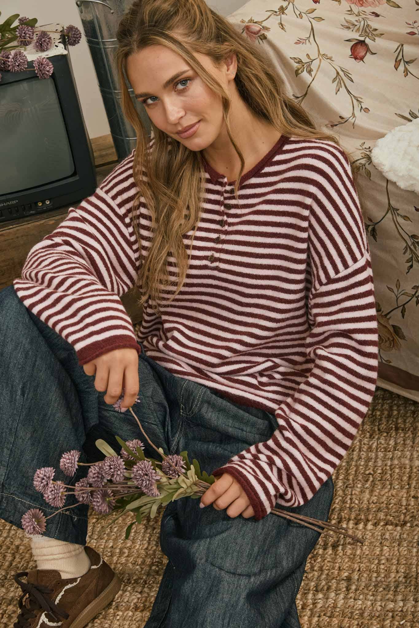 Just My Type Henley Sweater