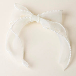 Sheer Pearl Hair Bow-Cream