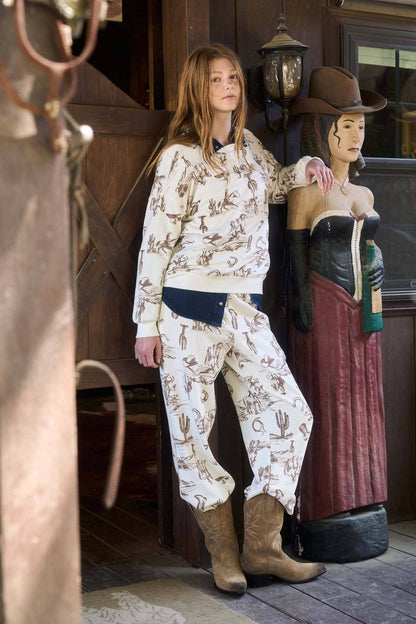 Western Print Crew Neck Knit Top