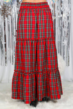 Load image into Gallery viewer, Feelin’ Festive Flowy Plaid Tiered Maxi Skirt