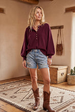 Load image into Gallery viewer, Sunday Social Henley Balloon Sleeve Sweater