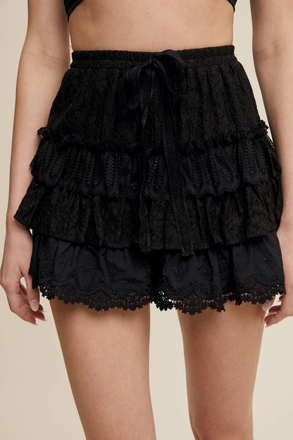 Ruffled Romance Lace Tiered Shorts