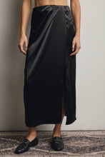 Load image into Gallery viewer, Midnight Muse Satin Side Slit Midi Skirt