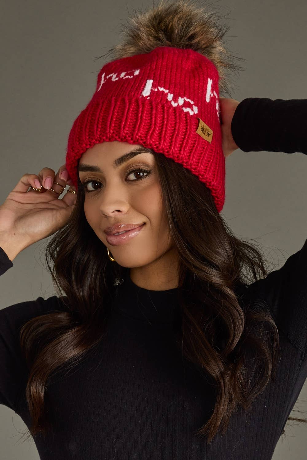 Red & White Ho Ho Ho Pom Hat