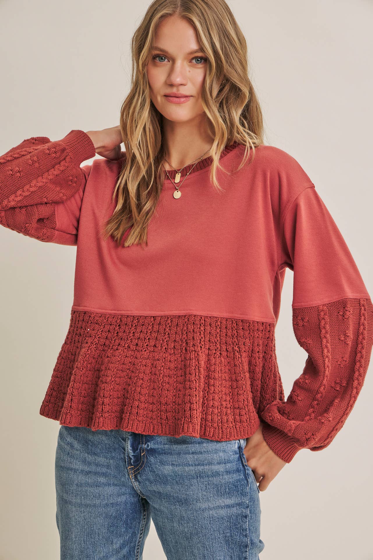 SOFT AUTUMN MIXED MEDIA SWEATER PANEL SWEATSHIRT