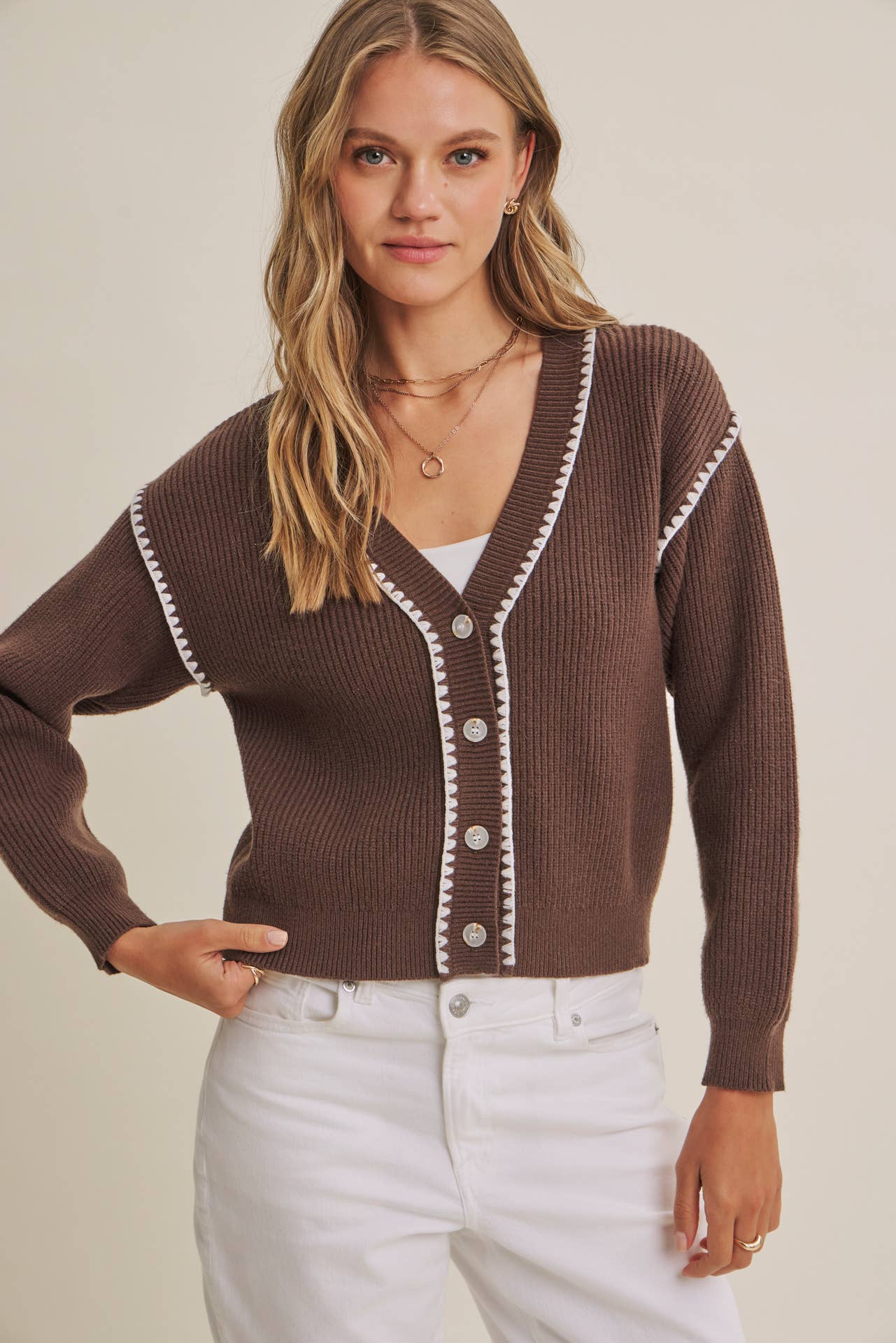 EVERYDAY COZY LAYERS CONTRAST STITCH BUTTON-DOWN CARDIGAN