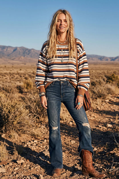 Fall In Line Oversized Striped Sweatshirt