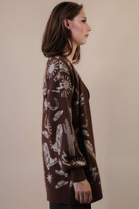 Oversized Western Graphic Knit Sweater Cardigan