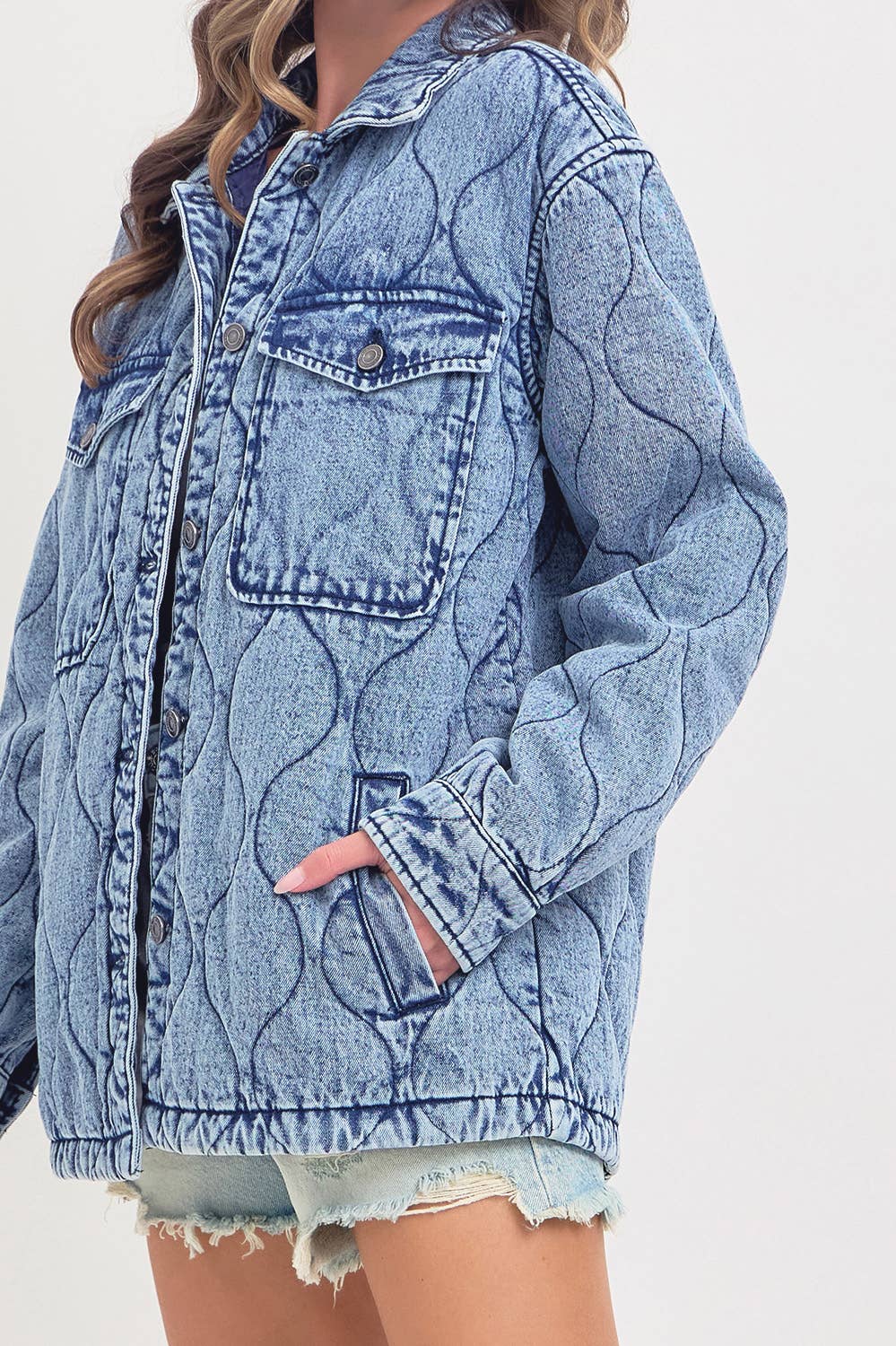 Stitched to Perfection Oversized Quilted Denim Jacket
