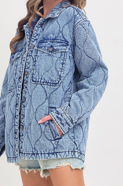 Stitched to Perfection Oversized Quilted Denim Jacket