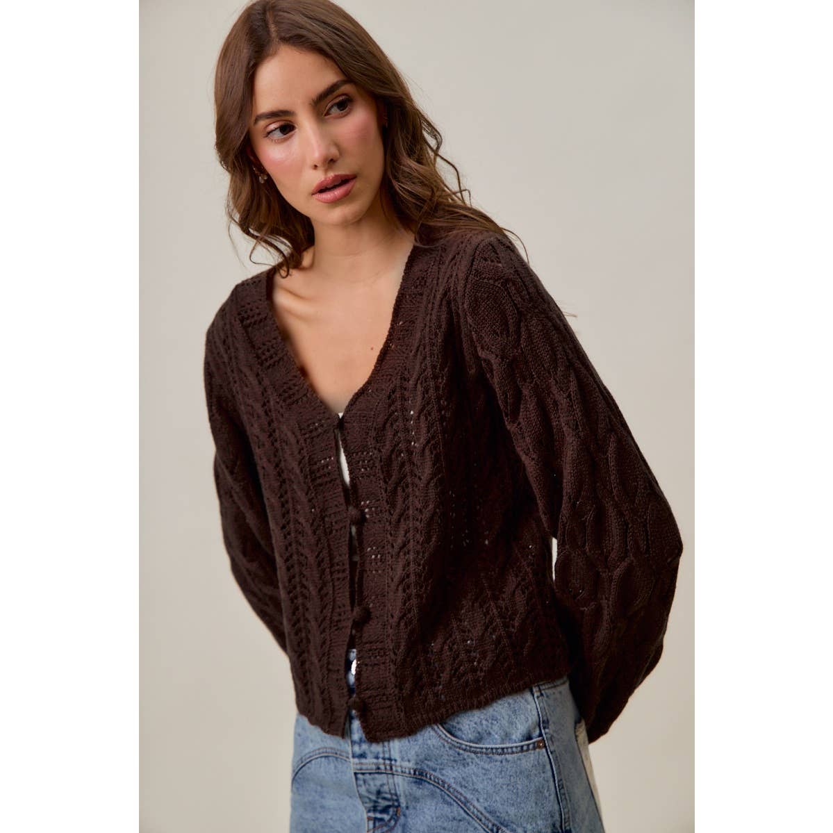 SWEATER WEAVING CARDIGAN TOP