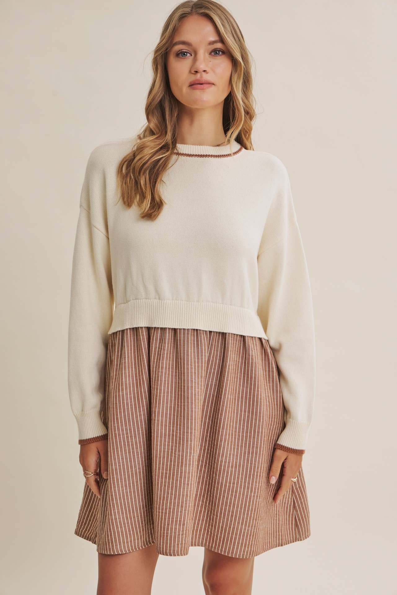 GOLDEN FIELDS LAYERED CONTRAST TWOFER STRIPE MINI DRESS