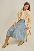Load image into Gallery viewer, Denim Pin Stripe Midi Skirt
