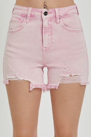 Acid Pink Distressed Shorts