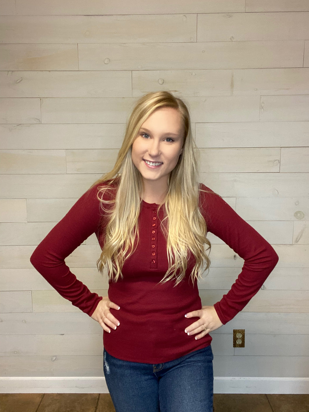 Maroon Button Down Henley Top