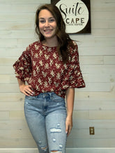 Load image into Gallery viewer, Burgundy Floral 3/4 Sleeve Top