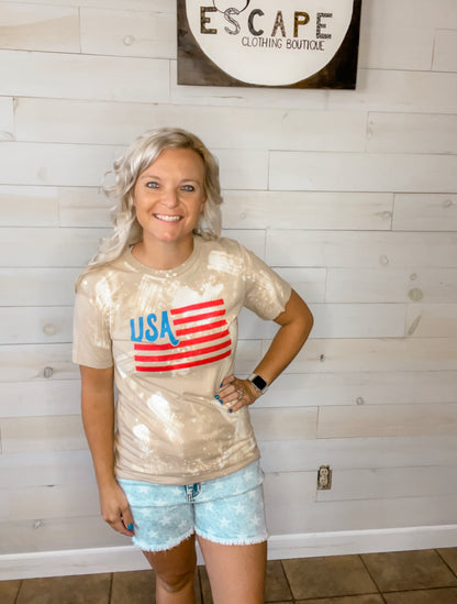 Tan Bleached Flag Tee
