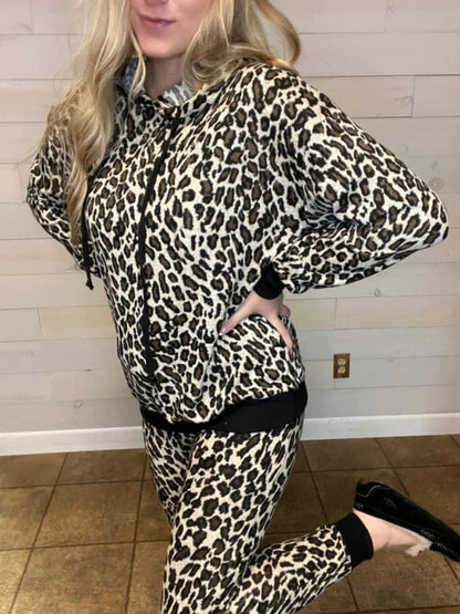 Latte Hooded Animal Print Lounge Set