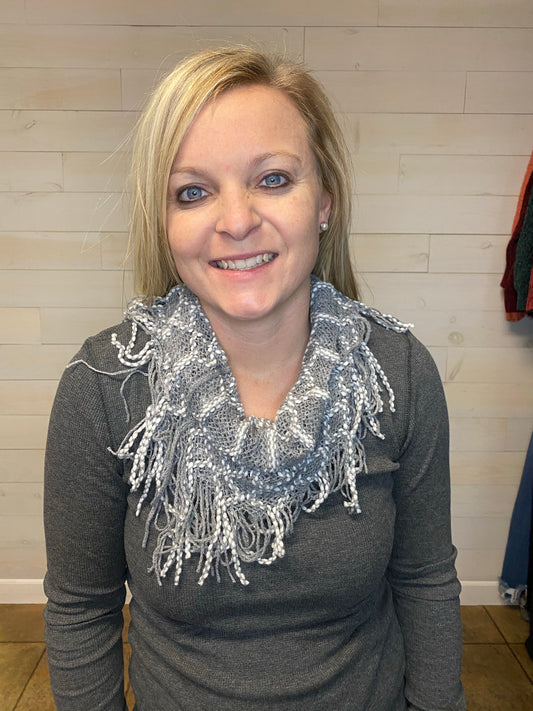 Gray & White Knit Scarf