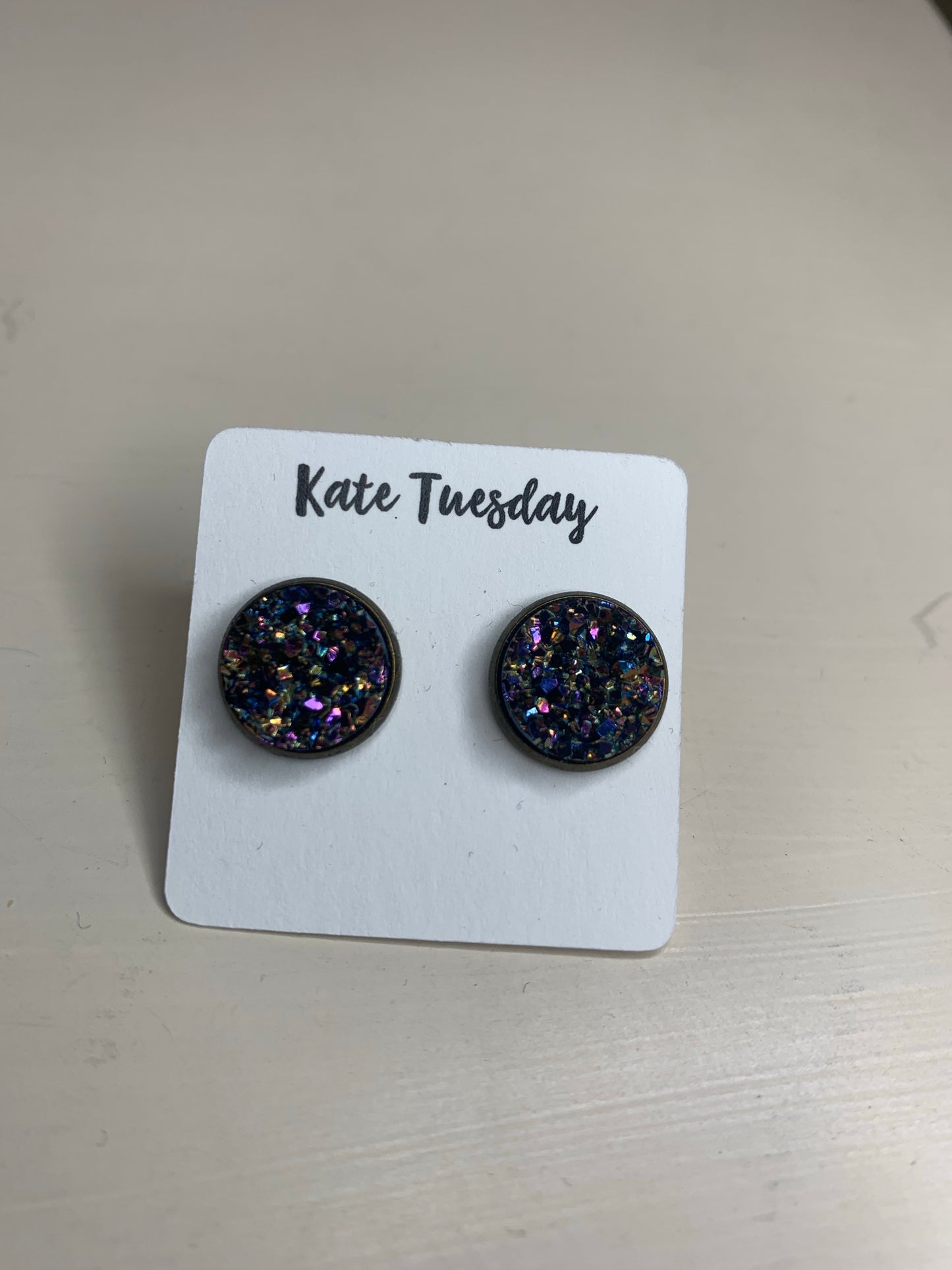 Black Iridescent Stud Earrings
