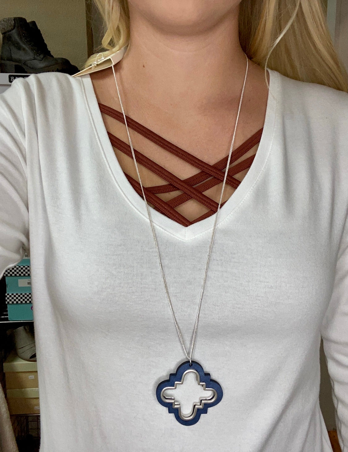 Navy Wooden Accent Necklace & Earring Set