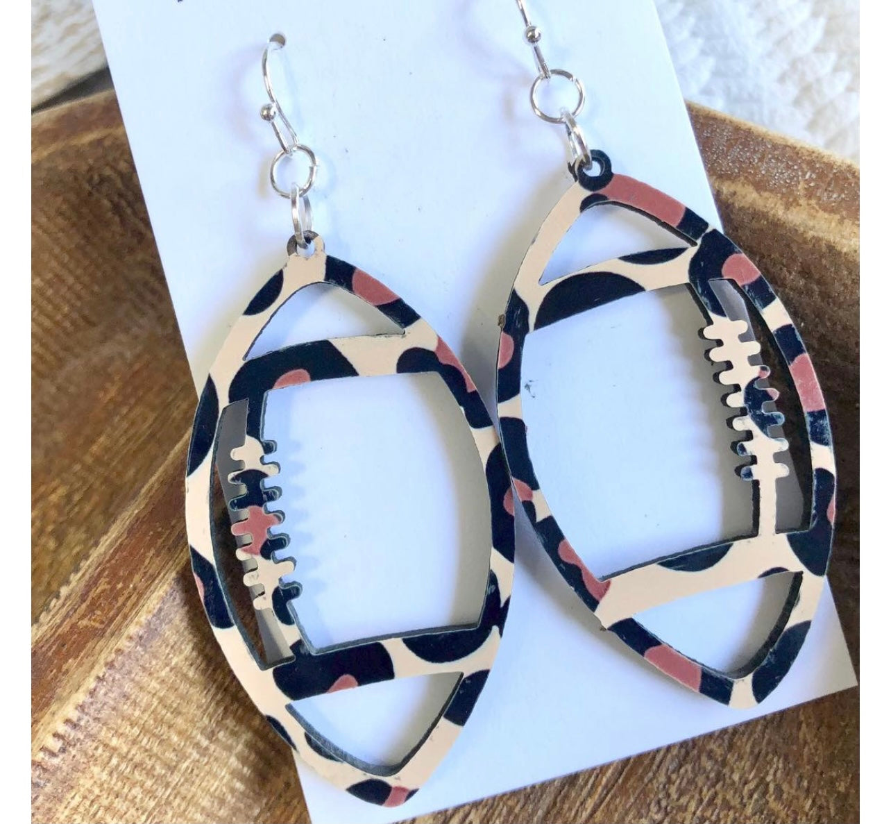 Leopard Open Stitched Football Earrings