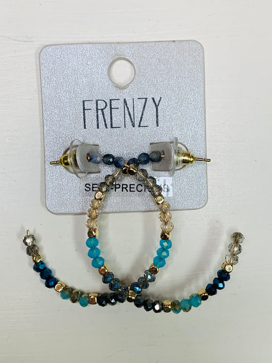 Blue Beaded Multi Color Hoop Earrings