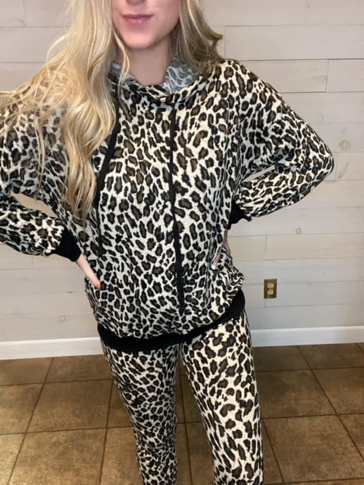 Latte Hooded Animal Print Lounge Set