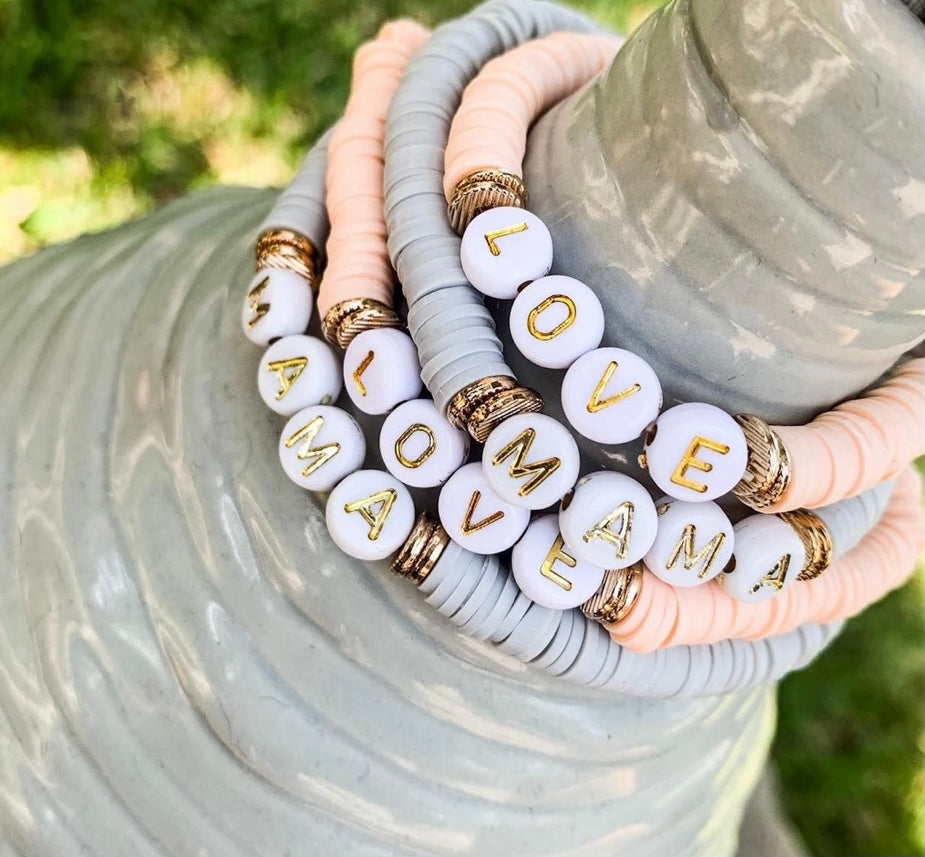 Mama Gold & Grey Clay Bracelet