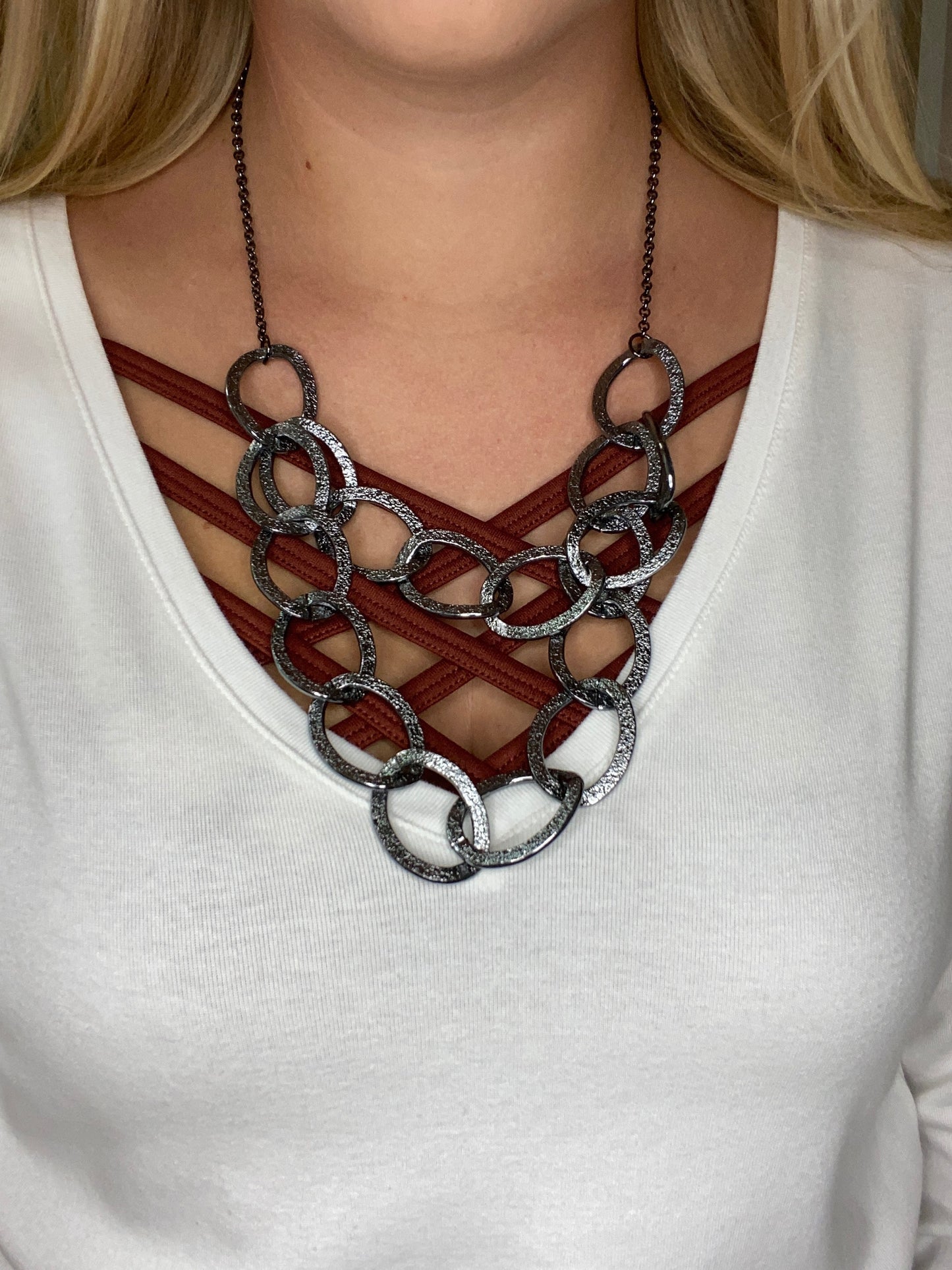 Metallic Black Double Layer Necklace & Earring Set