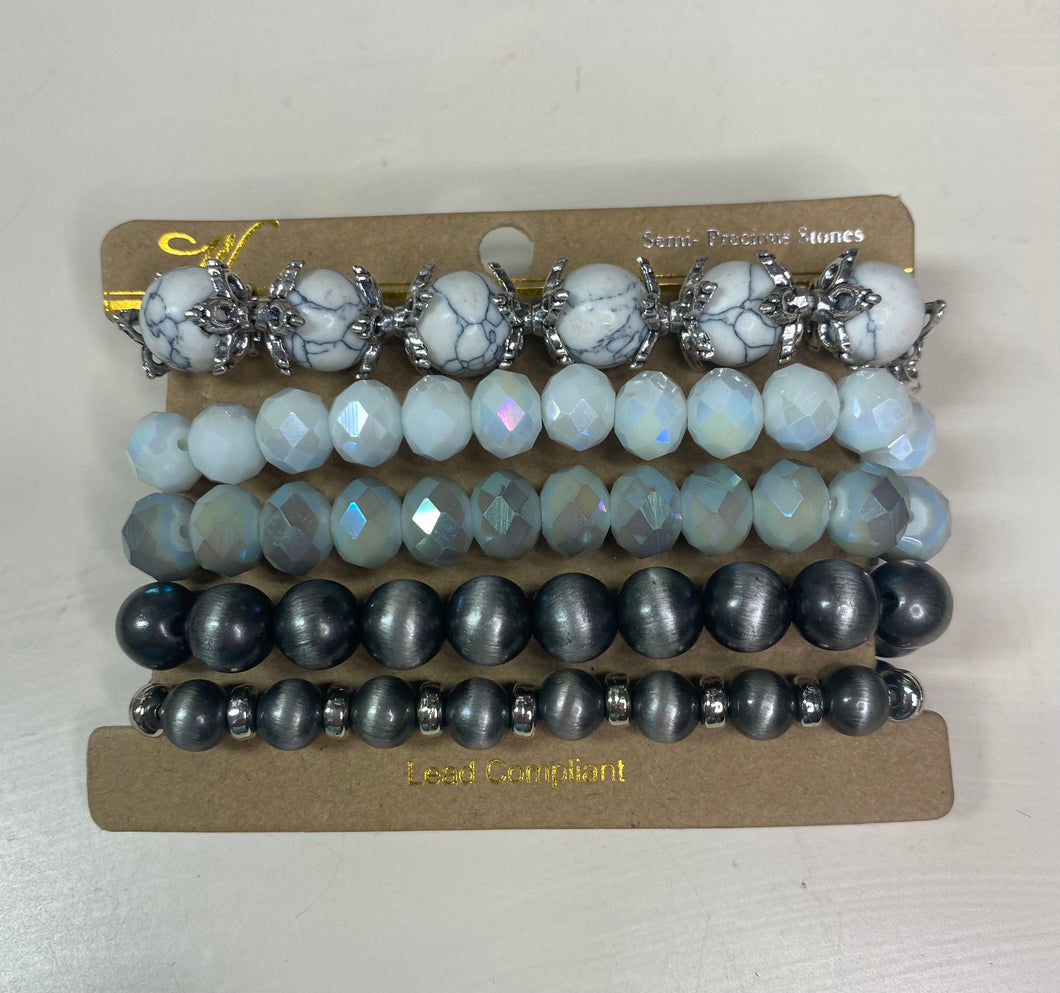 Grey Tone Mixed Bead Bracelet Set