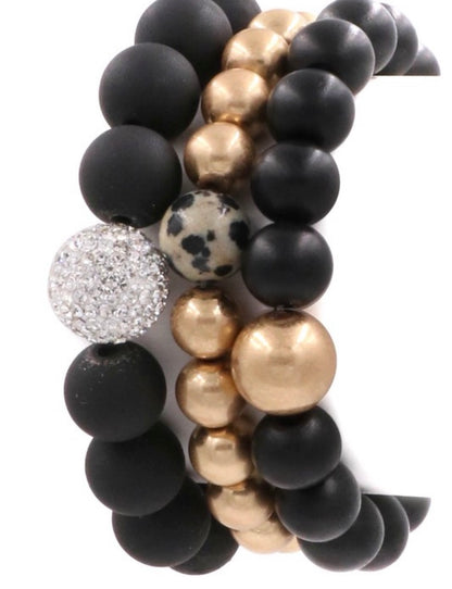 Black /Gold Wood Bead Bracelet Set