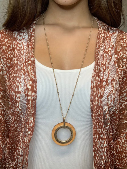Circle Wooden Pendant Necklace