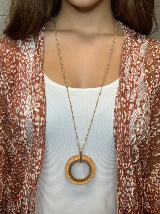 Circle Wooden Pendant Necklace