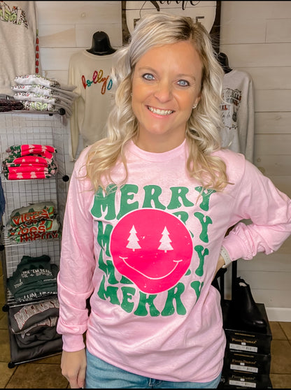 Merry Smiley Long Sleeve Tee