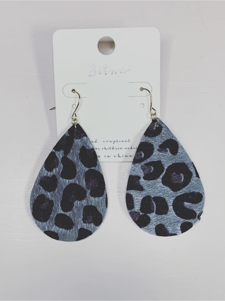 Gray Leopard Fuzzy Earrings