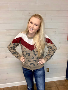 Chevron Leopard Print Sweater