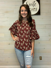 Load image into Gallery viewer, Burgundy Floral 3/4 Sleeve Top