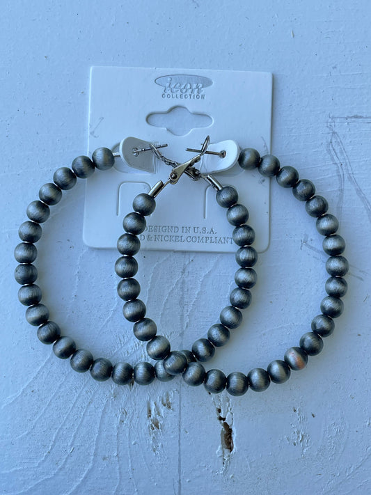 Gray Beaded Hoop Earrings