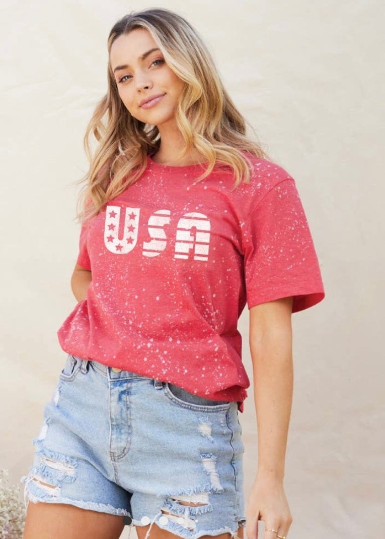 Red Bleached USA Tee