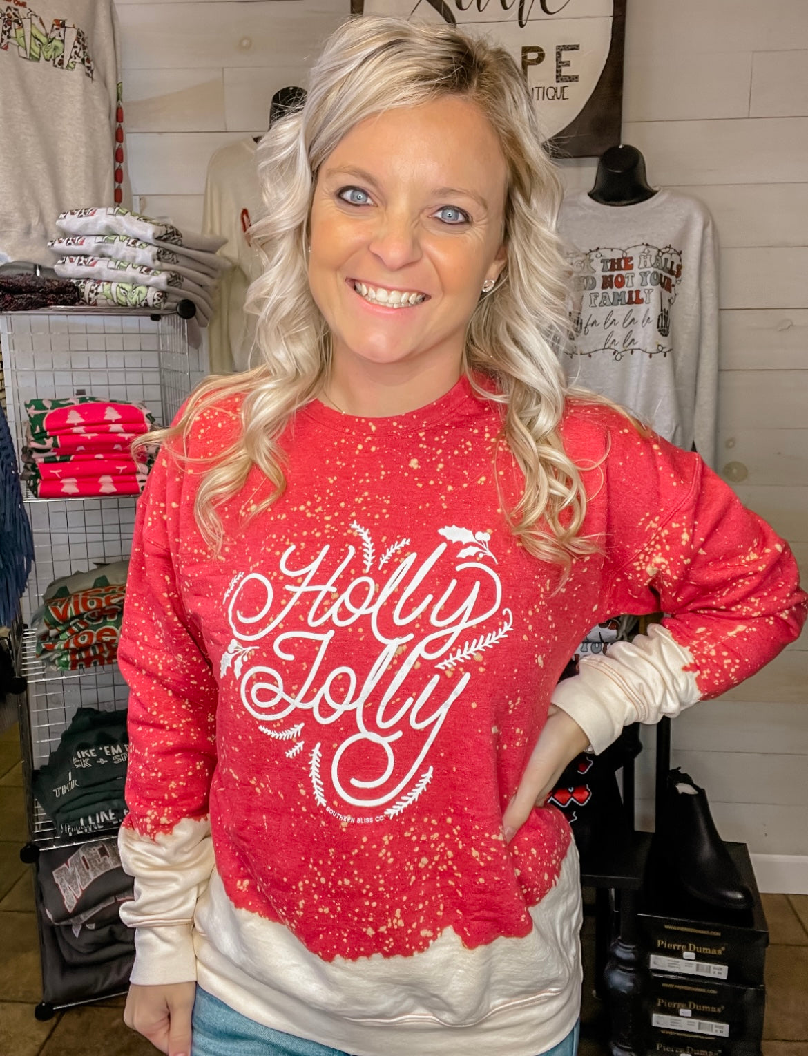 Bleached Holly Jolly Crewneck