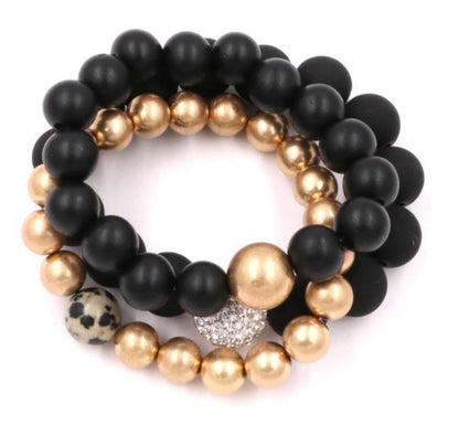 Black /Gold Wood Bead Bracelet Set